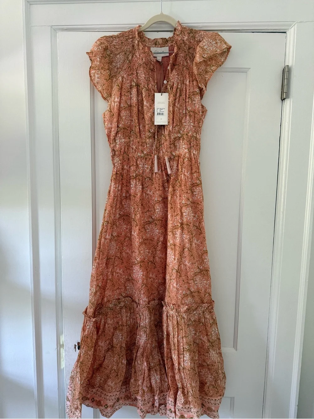 NWT CLEOBELLA Indira Ruffle Tiered Cotton Dress Blush Pink Small - Picture 2 of 7